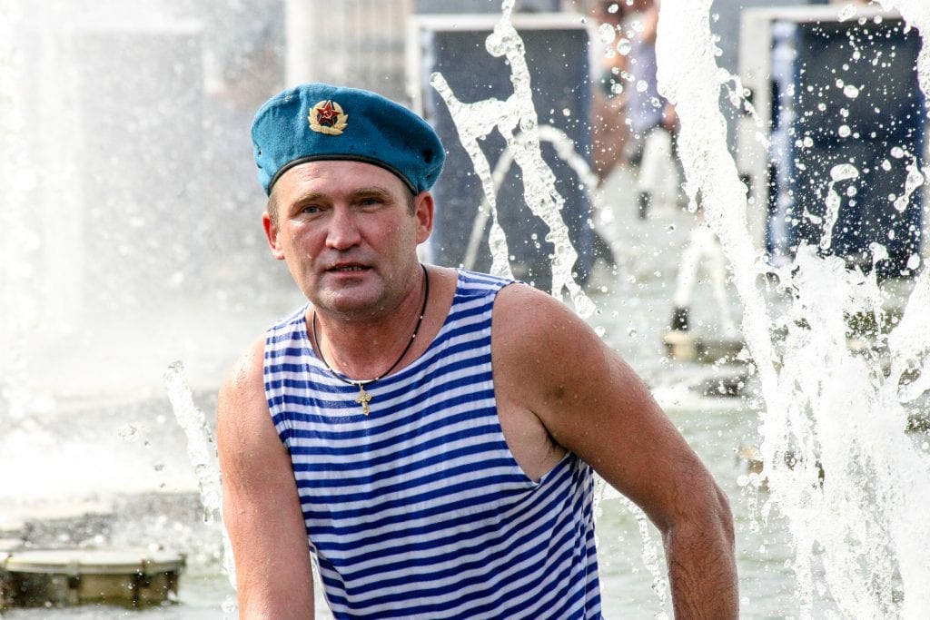 Paratroopers Day in Russia, swimming in fountains, Gorky Park, Moscow