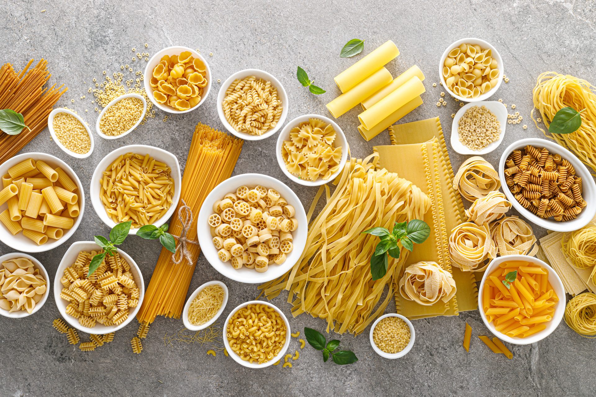 different shapes pasta uncooked