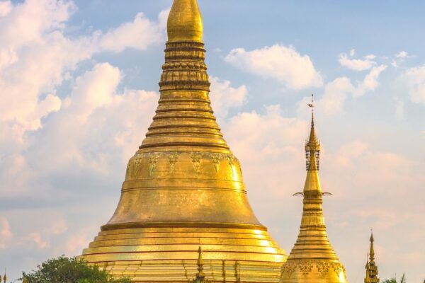 Yangon, Myanmar view of Shwedagon Pagoda at dusk.