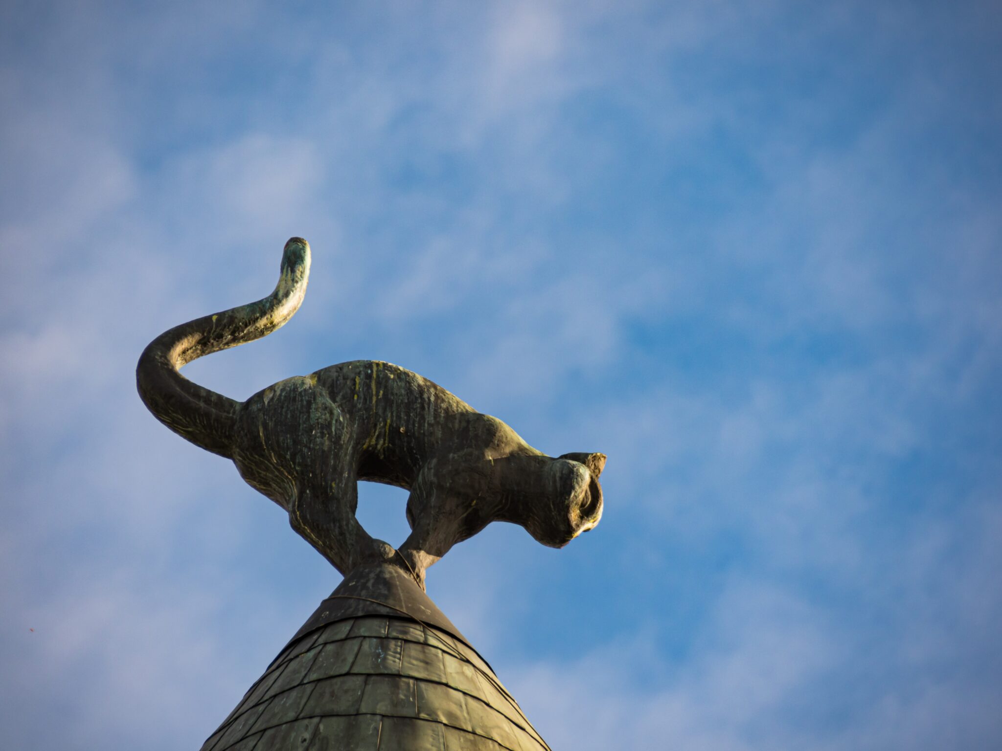 Statue of Cat on top of Art Nouveau Building in Riga