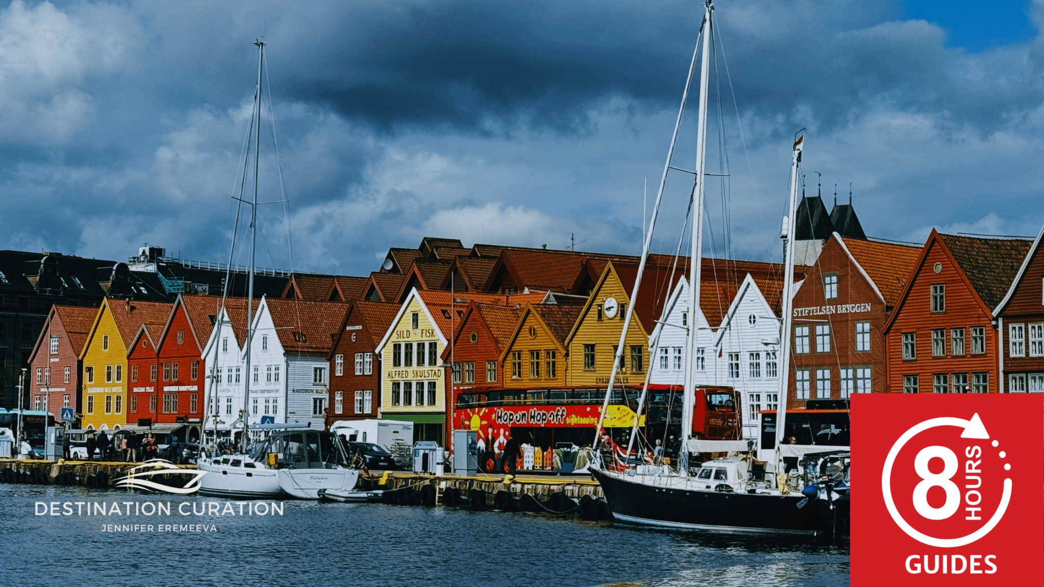 scene of Bergen Norway with wooden houses of the Bryggen Hanseatic Warf