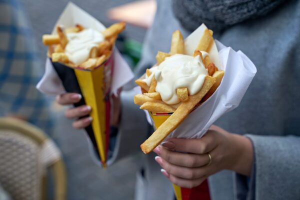 Belgian,Frites,Or,French,Fries,With,Mayonnaise,In,Brussels,,Belgium.