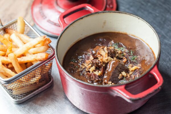 Typically Belgian dish: beef stew with beer 'Carbonades Flamands'