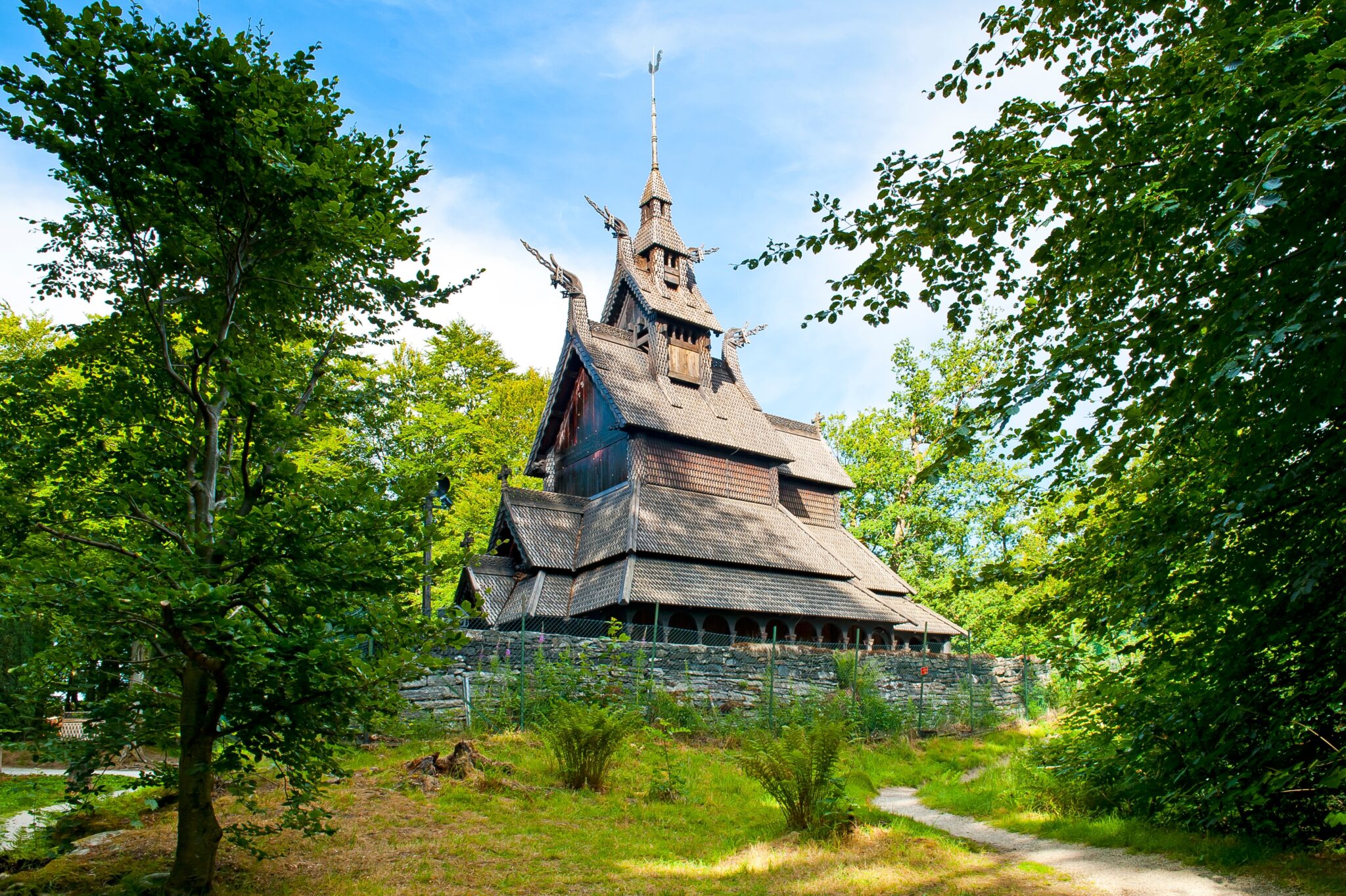 Picture of a multi-roof wooden church in West Norway